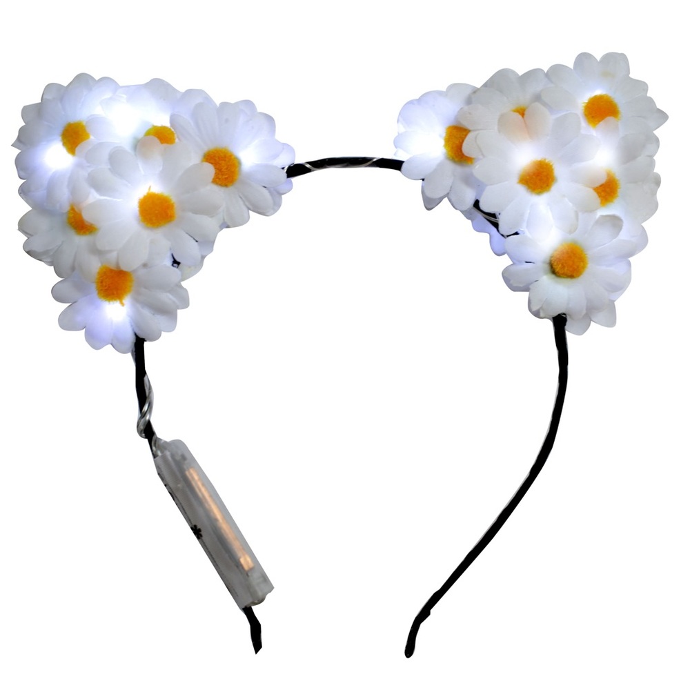 RAVE! Light-up Glow White Flower Cat Ears!